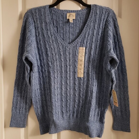 St. John's Bay Sweaters - St. John's Bay Women's Light Blue V-neck Cable Knit Sweater Ladies 0X New NWT